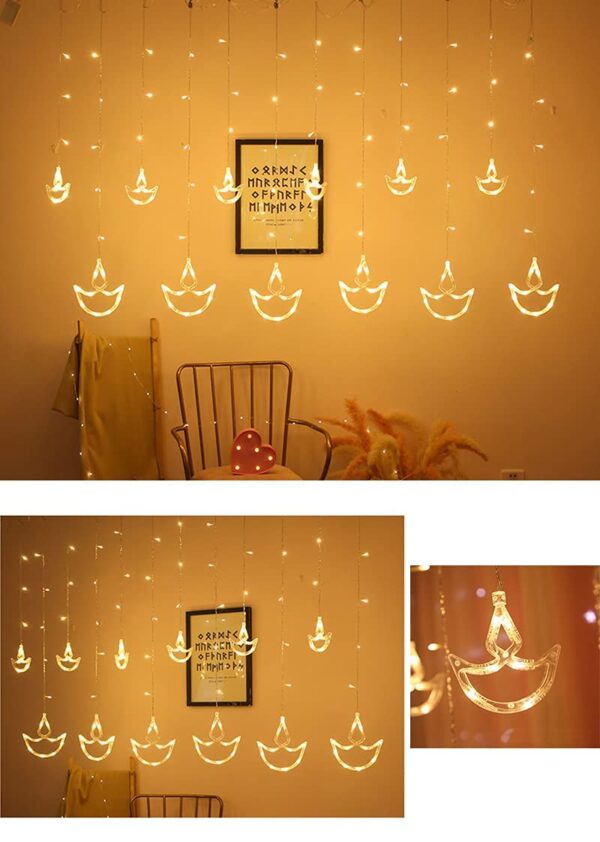 12 Diyas Window Curtain Lights