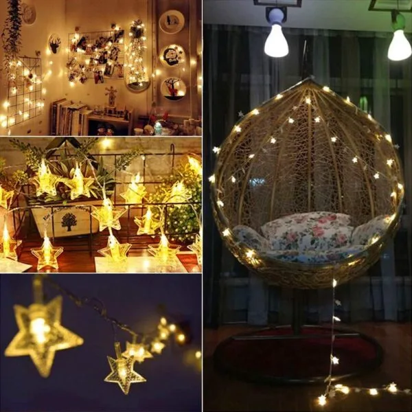 Outdoor String Lights – 5m 20 LED Warm White Star Lights